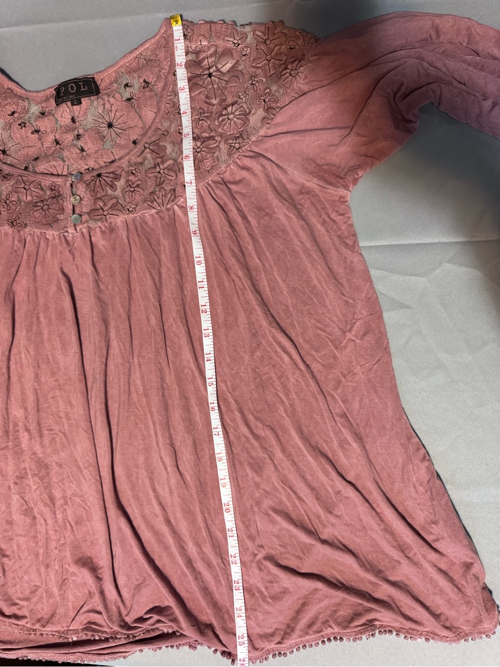 POL Dusty Rose Lace Yoke Long-Sleeve Tunic - Picture 6 of 6